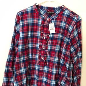 JCrew Factory Plaid Ruffle Henley